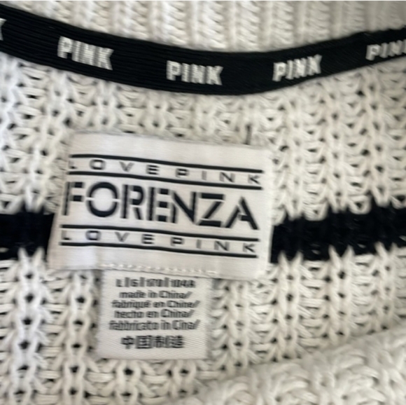 PINK VS Crewneck Forenza Collaberation Sweater White & Blk Striped - Picture 2 of 2